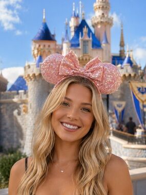 Disney Parks Light Pink Sequin Minnie Ears Shanghai Disneyland Headband NWT